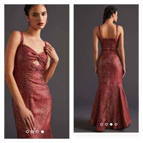 MONIQUE LHUILLIER Burgundy Metallic Hi Low Gown Size 6 Monique Lhuillier - Picture 6 of 9